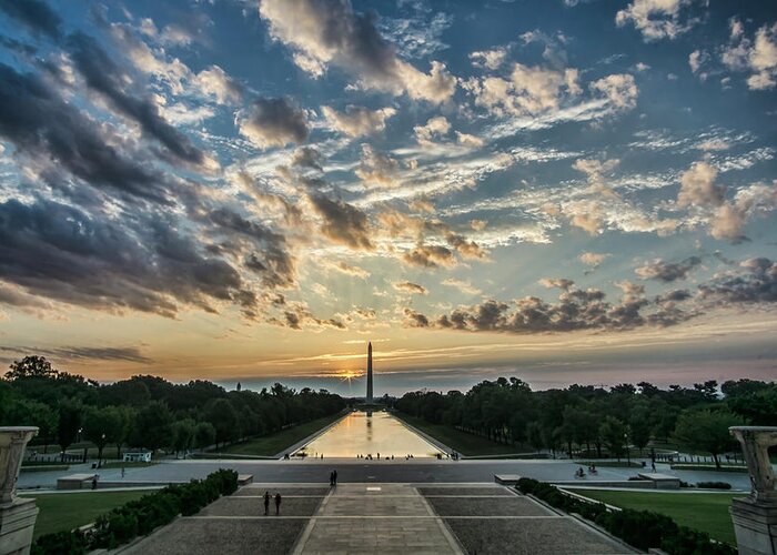Sunrise Greeting Card featuring the photograph Sunrise from the steps of the Lincoln memorial in Washington, DC by Sven Brogren
