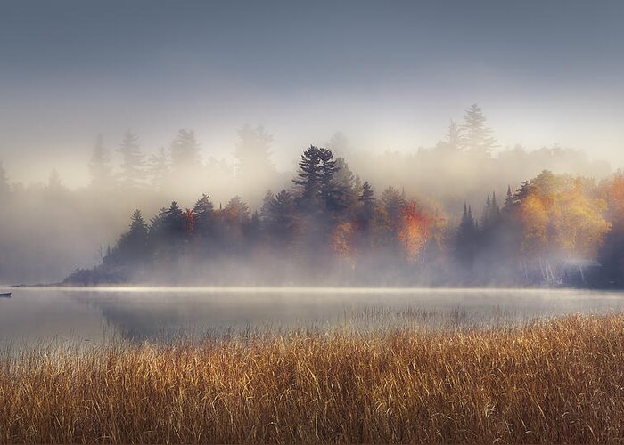 Lake Placid Greeting Card featuring the photograph Sunrise Boat by Magda Bognar