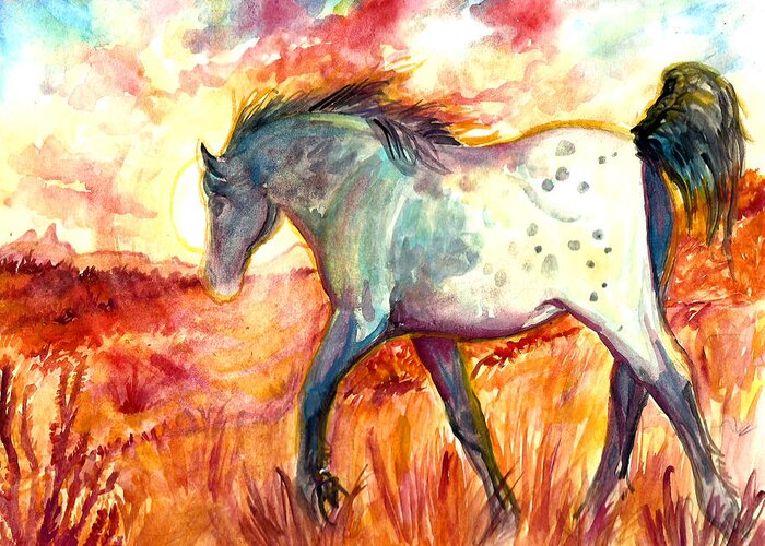 Horse Greeting Card featuring the painting Sunrise Mare by Jenn Cunningham
