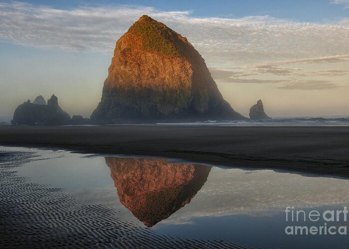 Waterscapes Greeting Card featuring the photograph Sunrise on Haystack Rock - Oregon by Sandra Bronstein