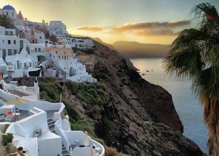 Landscape Greeting Card featuring the photograph Sunrise on Santorini by Alan Olmstead