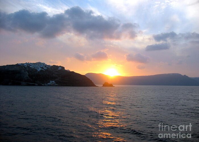 Seascape Greeting Card featuring the photograph Sunrise over Santorini by Keiko Richter