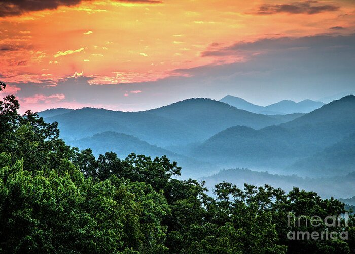 Smoky Greeting Card featuring the photograph Sunrise Over the Smoky's by Douglas Stucky