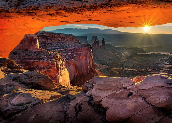 Mesa Arch Greeting Card featuring the photograph Sunrise peek at Mesa Arch by Michael Ash