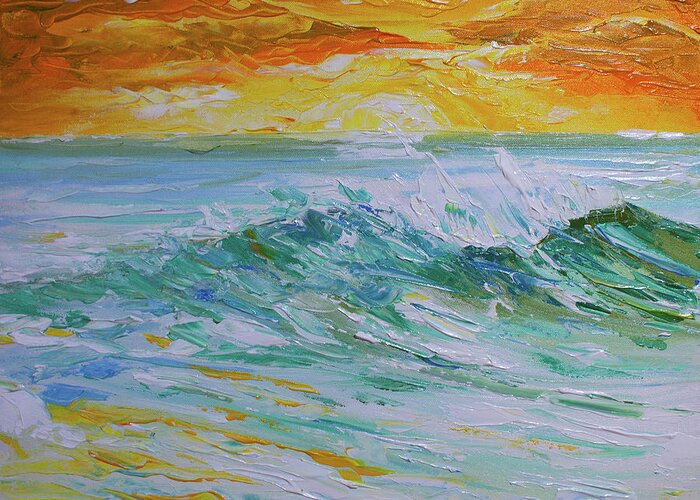 Surf Art Greeting Card featuring the painting Sunrise Surf by William Love
