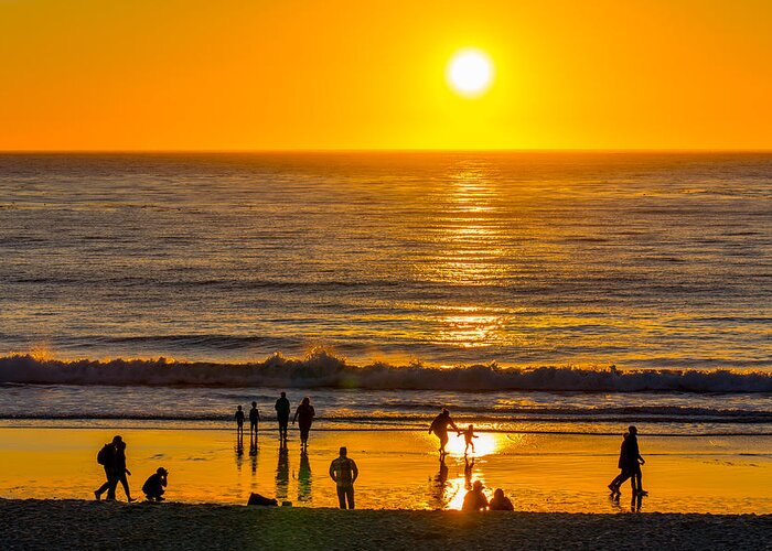 Sunset Greeting Card featuring the photograph Sunset and Surf by Derek Dean