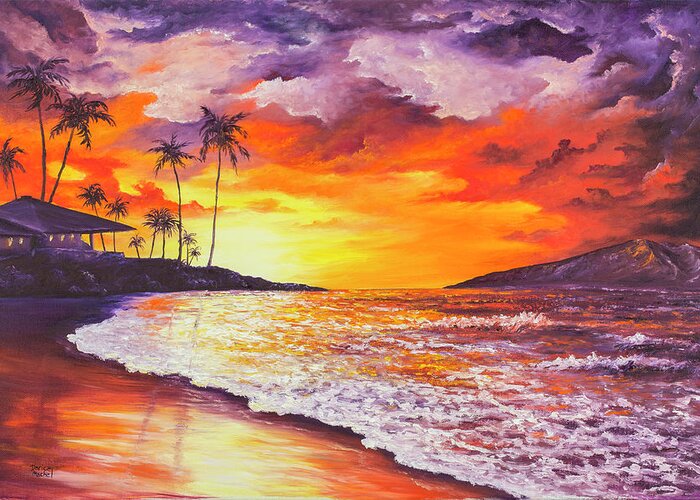 Darice Greeting Card featuring the painting Sunset At Kapalua Bay by Darice Machel McGuire