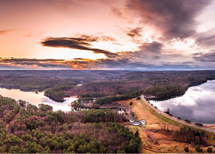 Saville Dam Greeting Card featuring the photograph Sunset at Saville Dam - Barkhamsted Reservoir Connecticut by Mike Gearin