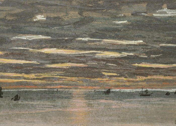 Sea Greeting Card featuring the painting Sunset at Sea by Claude Monet