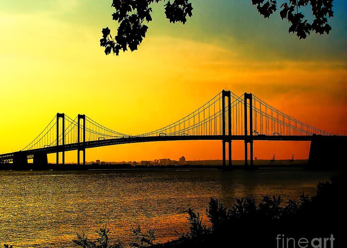 Sunset Greeting Card featuring the photograph Sunset at the Delaware Memorial Bridge by Nick Zelinsky Jr