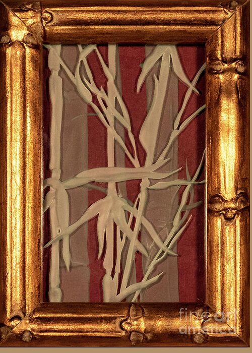 Bamboo Greeting Card featuring the glass art Sunset Bamboo with Frame by Alone Larsen