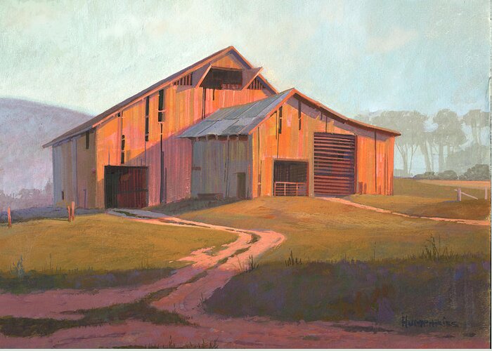 Michael Humphries Greeting Card featuring the painting Sunset Barn by Michael Humphries