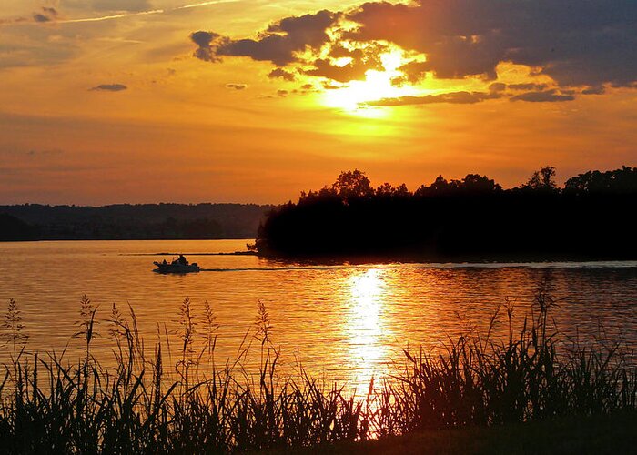 Smith Mountain Lake Greeting Card featuring the photograph Sunset Boater, Smith Mountain Lake by The James Roney Collection