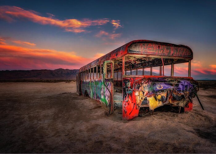 Sunset Greeting Card featuring the photograph Sunset Bus Tour by Michael Ash