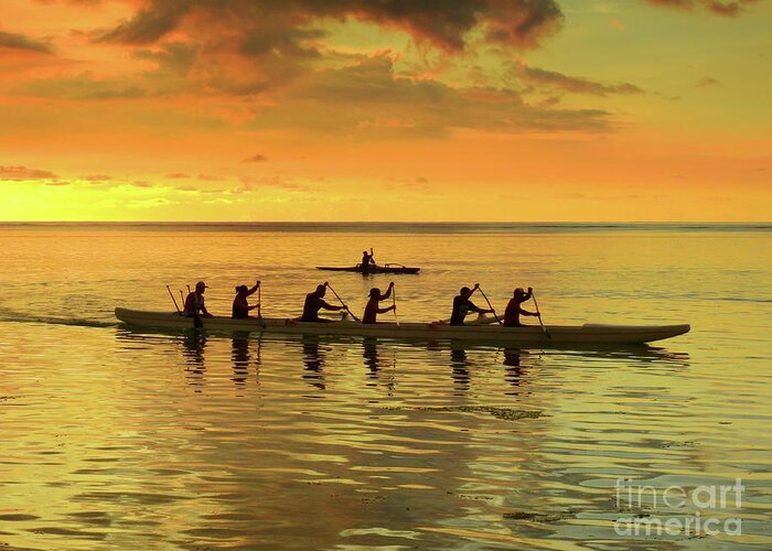 Outrigger Canoeing Greeting Card featuring the photograph Sunset Canoeists by Scott Cameron