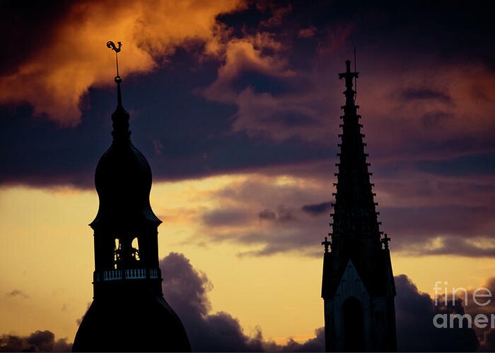 Cities Greeting Card featuring the photograph Sunset Cloudscape old town Riga Latvia by Raimond Klavins