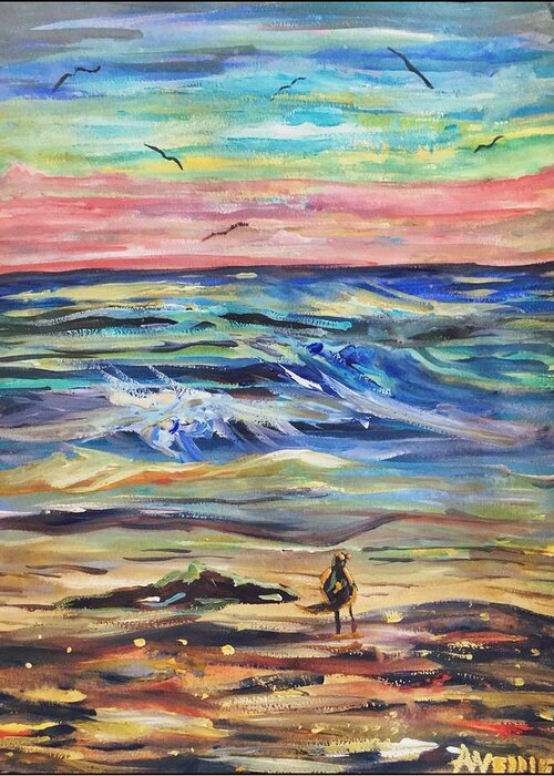 Sunset Greeting Card featuring the painting Sunset Corpus Christi Beach by Angela Weddle