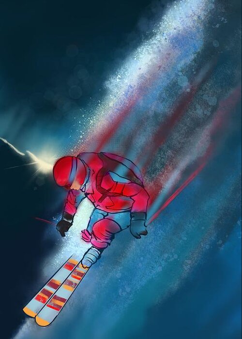 Ski Art Greeting Card featuring the painting Sunset Extreme Ski by Sassan Filsoof