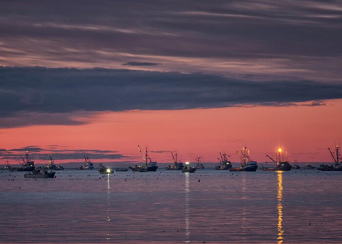 Commercial Fishing Greeting Card featuring the photograph Sunset Fleet by Randy Hall