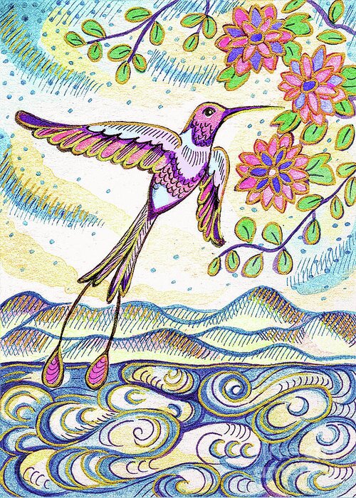 Hummingbird Greeting Card featuring the painting Sunset Hummingbird by Eva Campbell