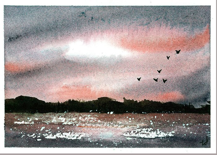 Watercolor Greeting Card featuring the mixed media Sunset II by Tonya Doughty
