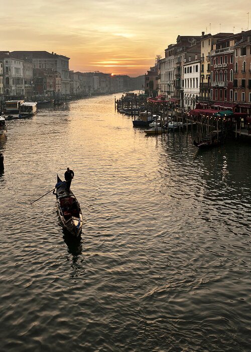 Fine Art Greeting Card featuring the photograph Orange sunset on the Grand Canal, Venice by Marco Missiaja