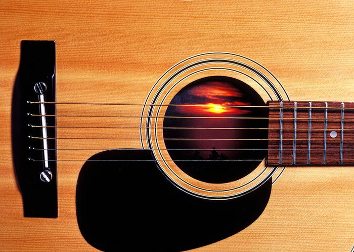 Guitar Greeting Card featuring the photograph Sunset in guitar by Garry Gay