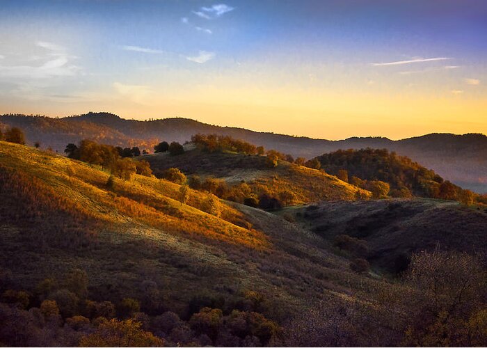 Landscape Greeting Card featuring the photograph Sunset In The Sierra Nevada Foothills by Susan Eileen Evans
