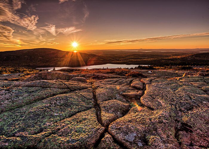 Cadillac Mountain Greeting Card featuring the photograph Sunset on Cadillac Mountain by Joe Paul