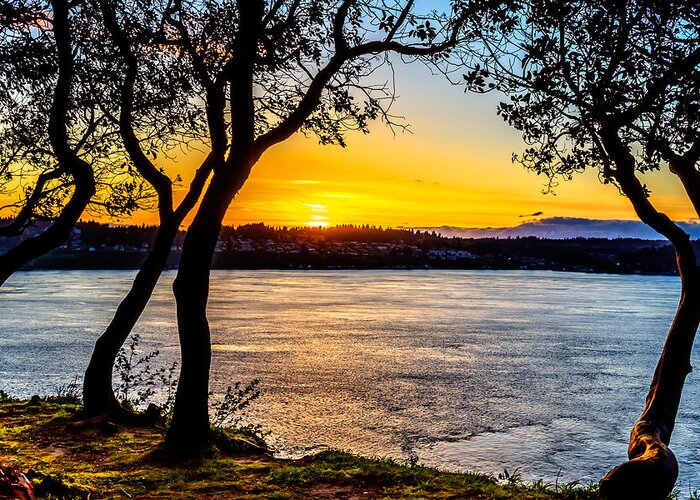 Puget Greeting Card featuring the photograph Sunset on Tacoma Narrows by Rob Green