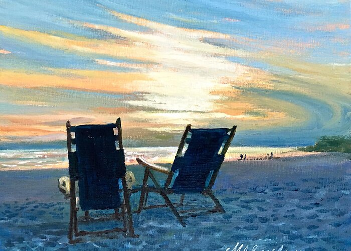 Sunset Greeting Card featuring the painting Sunset on the Beach by Maryann Boysen