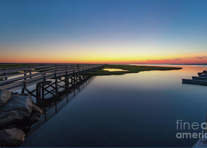 Sunset On The Boardwalk At Grays Beach Cape Cod Greeting Card featuring the photograph Sunset on the Boardwalk at Grays Beach Cape Cod by Michelle Constantine