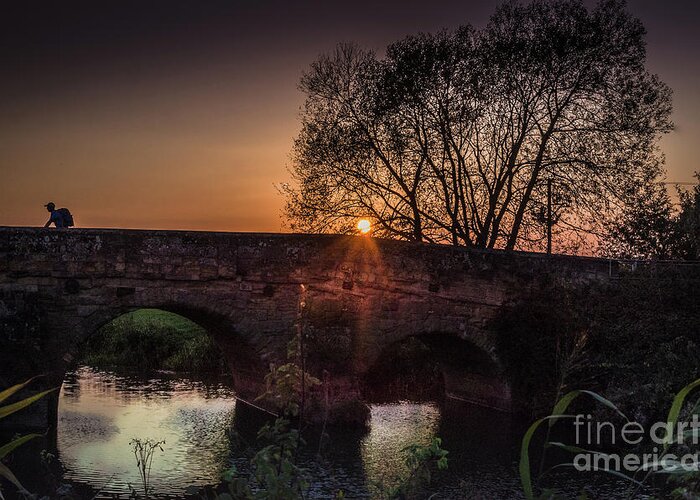 Autumn Sunset Greeting Card featuring the photograph Sunset on the Bridge, Newenden by Perry Rodriguez