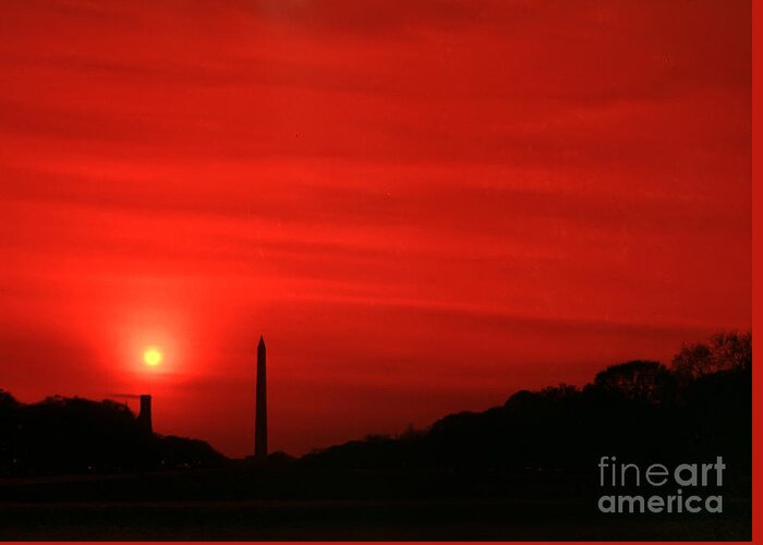 Red Greeting Card featuring the photograph Sunset on the National Mall Washington DC by Thomas Marchessault