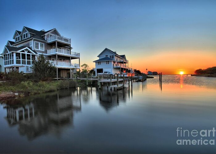 North Carolina Outer Banks Greeting Card featuring the photograph Sunset On The OBX Sound by Adam Jewell