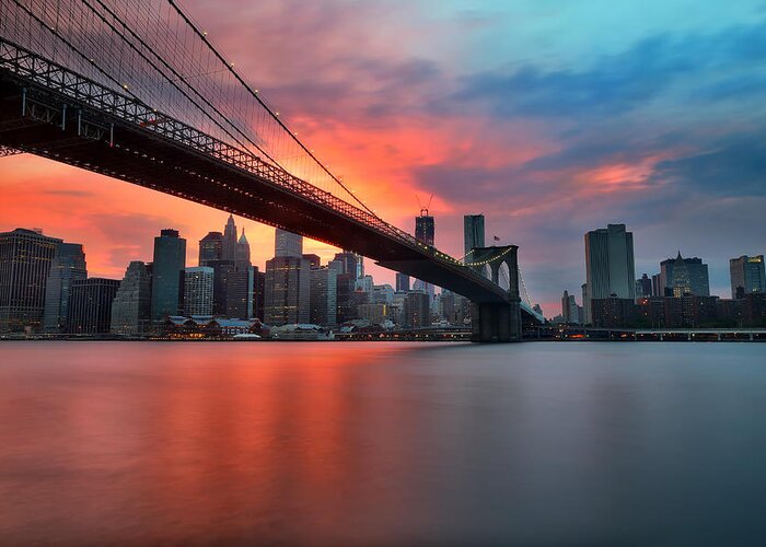Sunset Greeting Card featuring the photograph Sunset over Manhattan by Larry Marshall