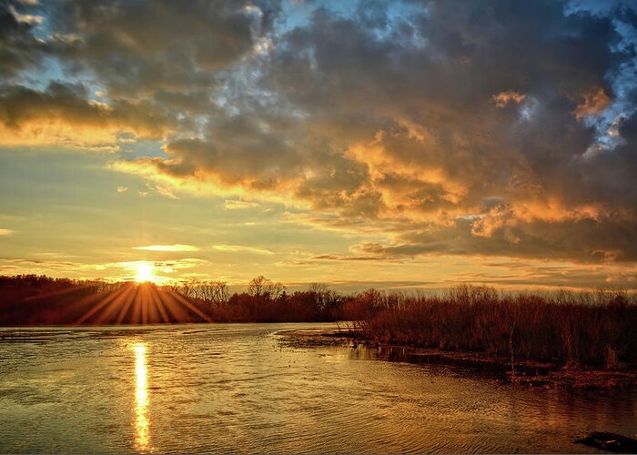 Sunset Greeting Card featuring the photograph Sunset Over Marsh by Bonfire Photography
