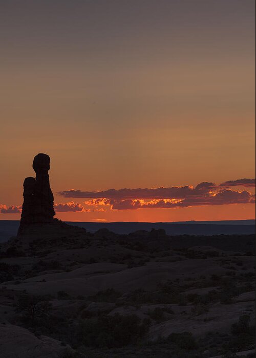Nature Greeting Card featuring the photograph Sunset over rock formation by David Watkins