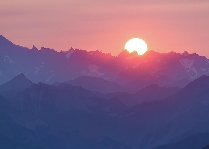 Sunset Greeting Card featuring the photograph Sunset over the Alps by Paul MAURICE