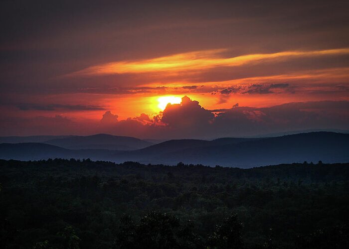 Sunset Greeting Card featuring the photograph Sunset Over the Catskill Mountains and Rondout Valley by John Morzen