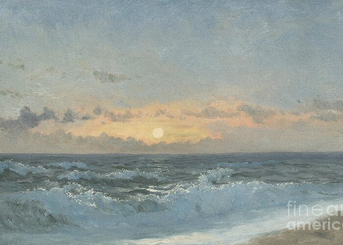 Seascape Greeting Card featuring the painting Sunset over the Sea by William Pye