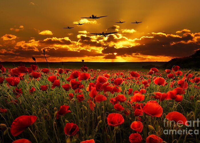 Avro Greeting Card featuring the digital art Sunset Poppies The BBMF by Airpower Art