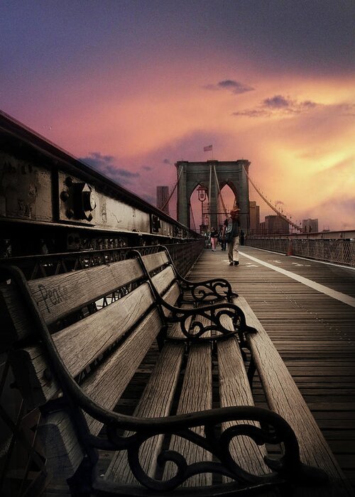 Brooklyn Bridge Greeting Card featuring the photograph Sunset Promenade by Jessica Jenney