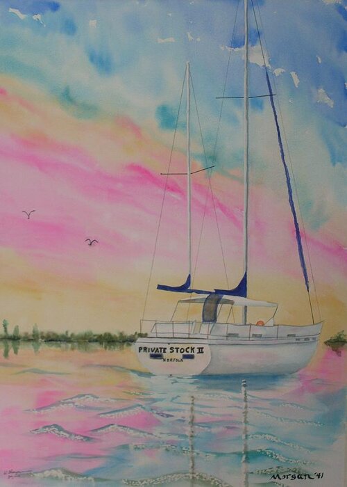 Sunset Sail 3 Greeting Card featuring the painting Sunset Sail 3 by Warren Thompson