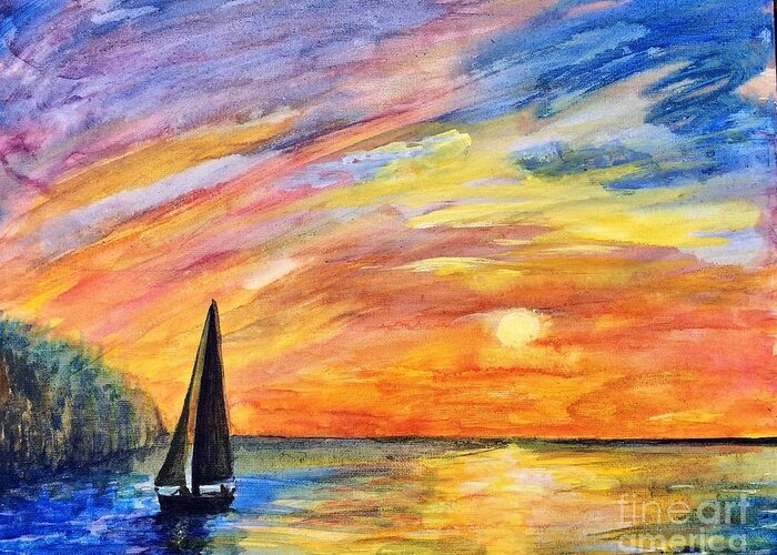 Sunset Greeting Card featuring the painting Sunset Sail by Deb Stroh-Larson