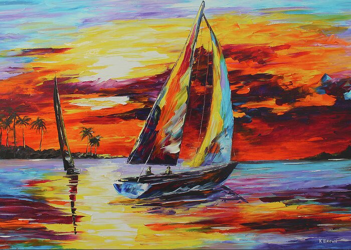 Caribbean House Greeting Card featuring the painting Sunset Sail by Kevin Brown