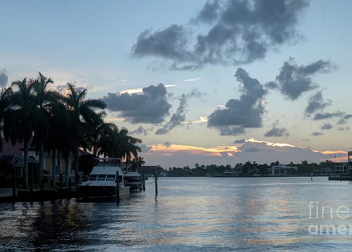Lauderdale Greeting Card featuring the photograph Sunset Tropical Canal by Ules Barnwell