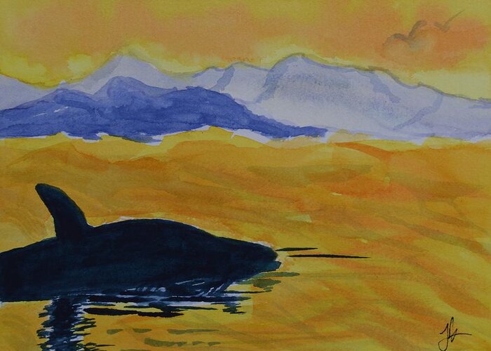 Sunset Whale Greeting Card featuring the painting Sunset Whale by Jacob Kimmig