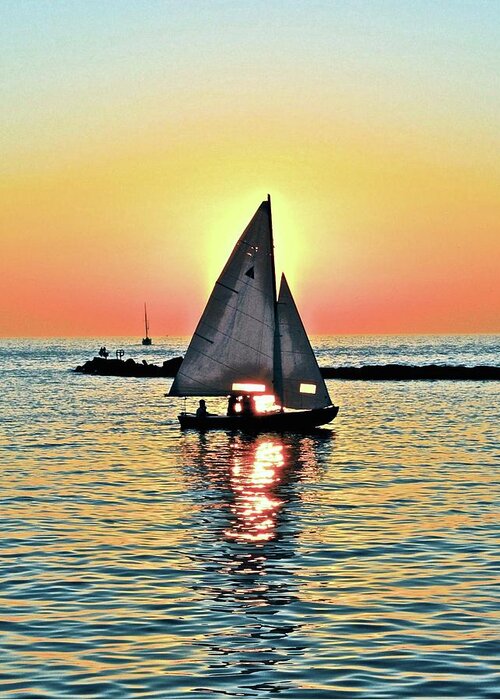 Sailing Greeting Card featuring the photograph Sunsets Glow by Frozen in Time Fine Art Photography