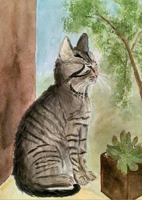 Cat Greeting Card featuring the painting Shelly My Sunshine by M Carlen